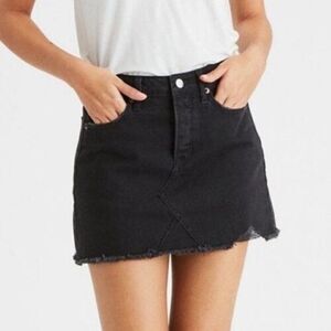 American Eagle High Waist Festival Black Denim Raw Hem Skirt Womens Sz 0